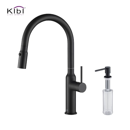 Kibi Hilo Single Handle Pull Down Kitchen Sink Faucet with Soap Dispenser C-KKF2008MB-KSD100MB